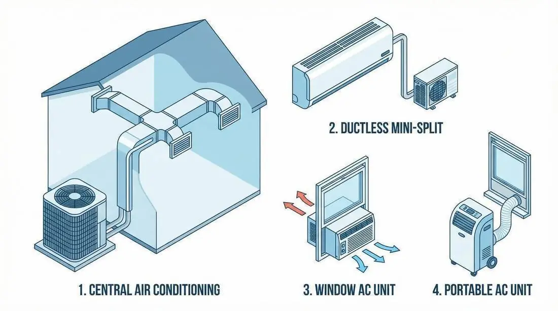 Central AC ductless mini split and heat pump system options
